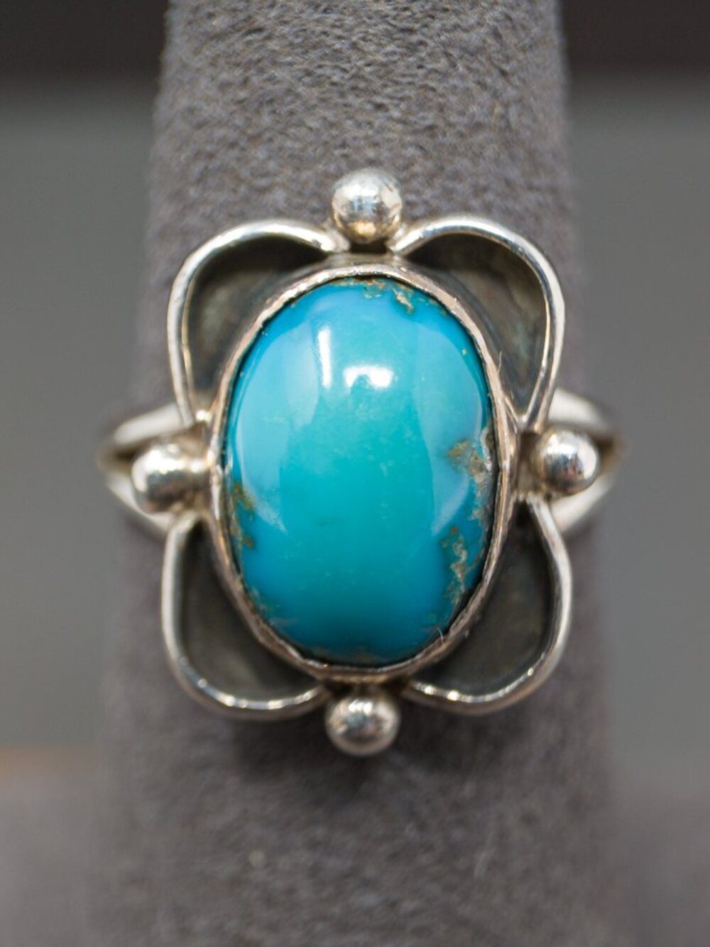 Sterling Silver Turquoise Oval Cabochon Ring, Sz 7.25